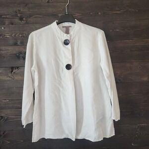 Sharon Young Top Womens Large 100% Linen Mixed Match Button Pull over Blouse